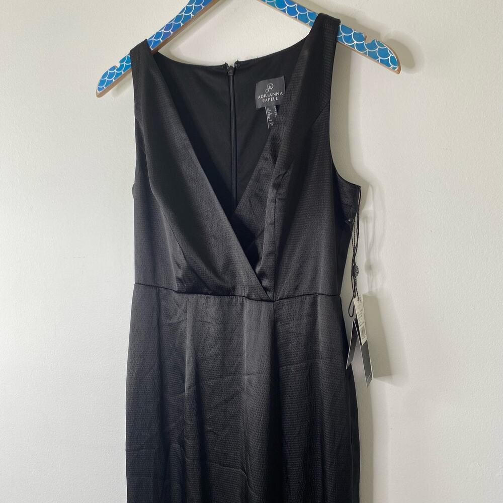 New ADRIANNA PAPELL Black Hammered Satin Slit Maxi Evening Gown Dress Size 2 - Picture 6 of 13